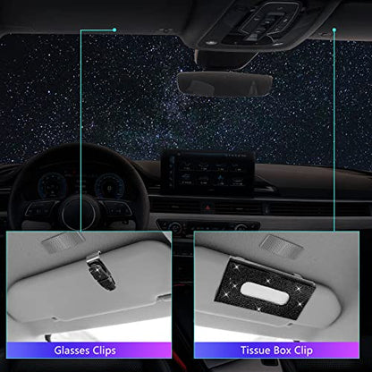 25PCS Bling Car Car Accessories Set,15 Inch Steering Wheel Cover,Shiny License Plate Frame,Center Console Cover and Rearview Mirror Set and Other Car Accessories(Black) - color: Black