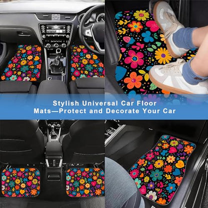 Automotive Floor Mats 5 Pcs, Universal Car Floor Mats,Floral Car Mats, Flower Car Accessory for SUVs/Sedan/Wagons, Durable Protective Mat, Trunk Liner for Families/Travel Enthusiasts - style: Bundle11