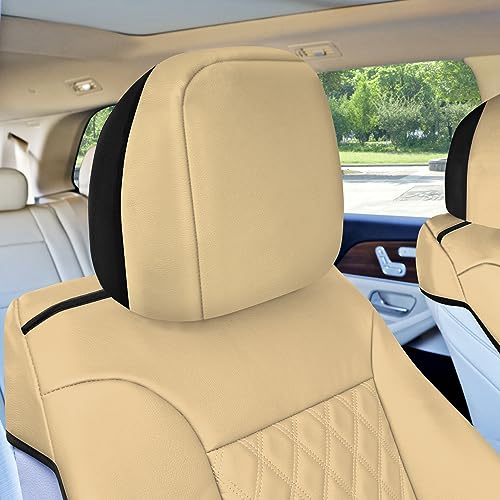 FH Group Deluxe Faux Leather Diamond Pattern Front Set Car Seat Cushions (Beige) with Gift - Universal Fit for Cars, Trucks, & SUVs - color: Beige