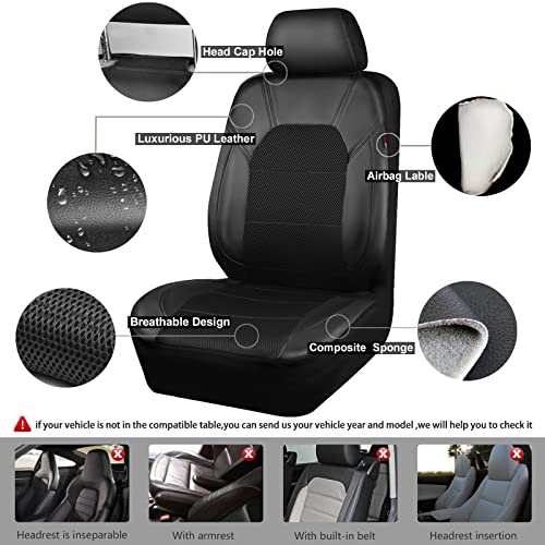CAR PASS Leather Two Front Car Seat Cover; 4Pcs Waterproof Car Floor Mats & Steering Wheel Cover,Universal Fit Airbag Compatible Automotive Interior Covers (Combo Set, Black) - color: black combo sets