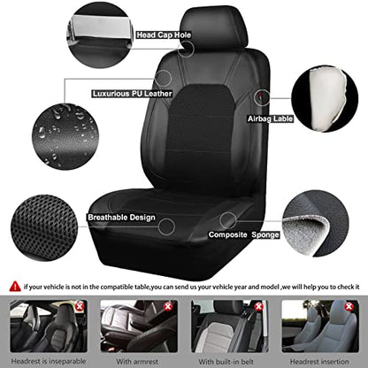 CAR PASS Leather Two Front Car Seat Cover; 4Pcs Waterproof Car Floor Mats & Steering Wheel Cover,Universal Fit Airbag Compatible Automotive Interior Covers (Combo Set, Black) - color: black combo sets