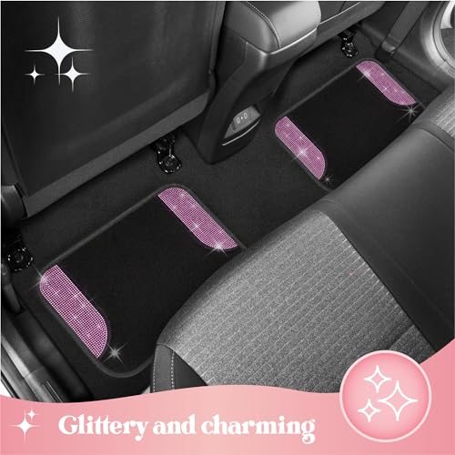 Carbella Diamond Bling Car Mats 4-Piece Set, Shiny Rhinestone Crystal Carpet Car Floor Mats, Two-Tone Floor Mats for Cars, Cute Automotive Interior Car Accessories for Women (Light Pink)