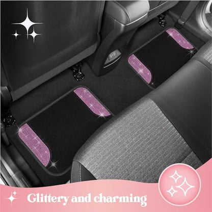 Carbella Diamond Bling Car Mats 4-Piece Set, Shiny Rhinestone Crystal Carpet Car Floor Mats, Two-Tone Floor Mats for Cars, Cute Automotive Interior Car Accessories for Women (Light Pink)