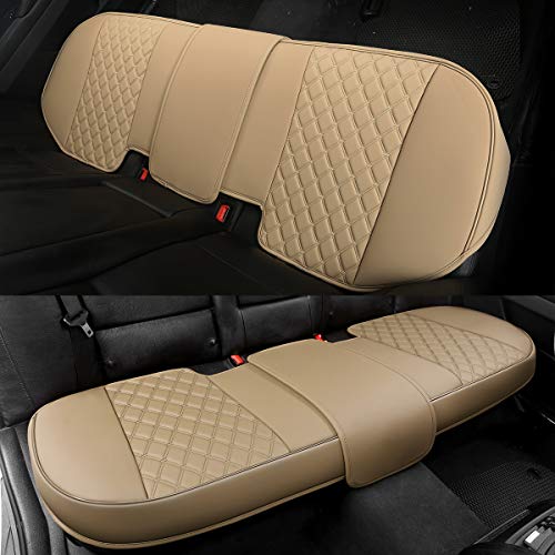 Black Panther Luxury PU Leather Rear Car Seat Cover, Compatible with Most Vehicles with 5 Seats, Adjustable Length 49-55'', Diamond Pattern Embroidery (Beige) - color: Rear Beige