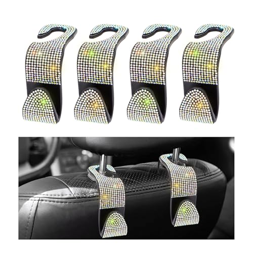 4 PCS Car Seat Headrest Hooks, Bling Crystal Rhinestone Back Seat Hanger Storage Organizer, Sparkly Seatback Holder Hooks for Purse and Bags Universal For Most Vehicles (Colorful) - color: Colorful