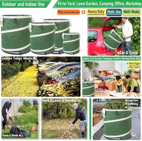 46-Gallon Collapsible Trash Can (22x28 in) Hard-Shell Bottom Yard Garden Bag,Big Leaf Bag,Yard Waste Bag,Debris Container,Pop-Up Recycling Bin,Camping Waste Bin,Laundry Hamper,Lawn Grass,Weeds Barrel - style: 46 Gallon Bag with Gardening Gloves