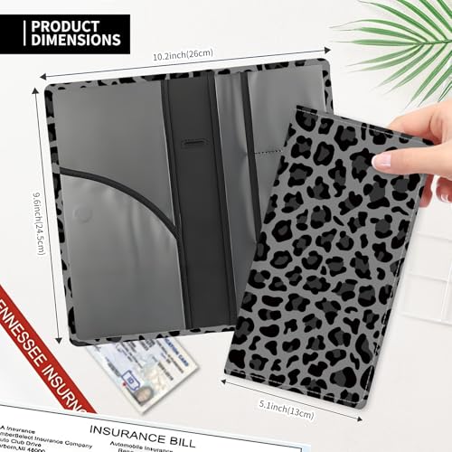 Leather Car Registration and Insurance Card Holder, Cute Car Accessories Vehicle Glove Box Car Organizer for Documents, Cards, License Grey Black Leopard - color: Grey Black Leopard