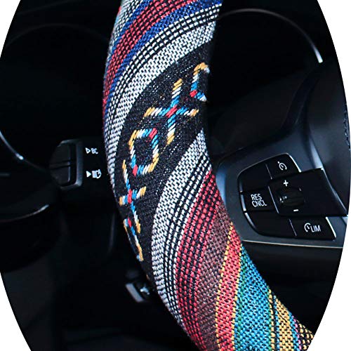 SHIAWASENA Car Steering Wheel Cover, Coarse Flax Cloth, Ethnic Style, Universal 15 Inch Fit, Anti-Slip Sweat-Absorbent (D#)
