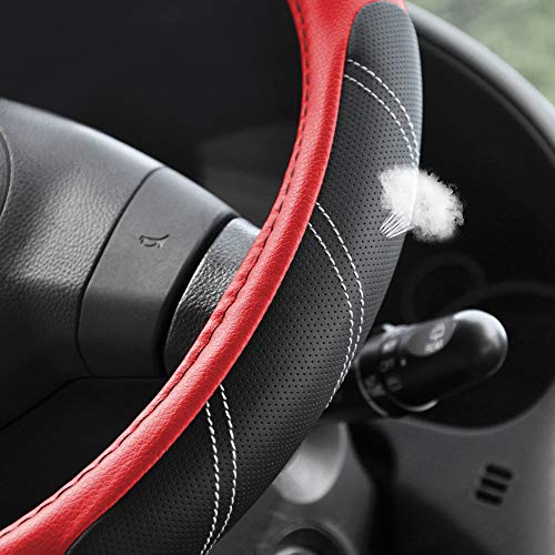 Elantrip Leather Steering Wheel Cover 15 1/2 to 16 inch Universal Large Grip Breathable for Car Truck SUV Jeep Anti Slip Black and Red - color: Black and Red, size: 15 1/2 - 16 Inch