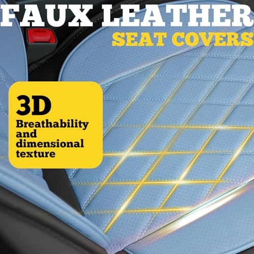 LINGVIDO Car Seat Covers Full Set (5 Seats) - Premium Perforated Nappa Leather, Waterproof Shield, Omni-Adapt Fit SUVs Sedans, Ultimate Family & Pet Protection - color: Black & Blue, size: Full Set (5 Seats)