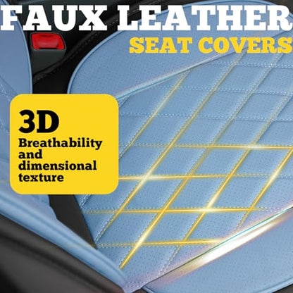LINGVIDO Car Seat Covers Full Set (5 Seats) - Premium Perforated Nappa Leather, Waterproof Shield, Omni-Adapt Fit SUVs Sedans, Ultimate Family & Pet Protection - color: Black & Blue, size: Full Set (5 Seats)