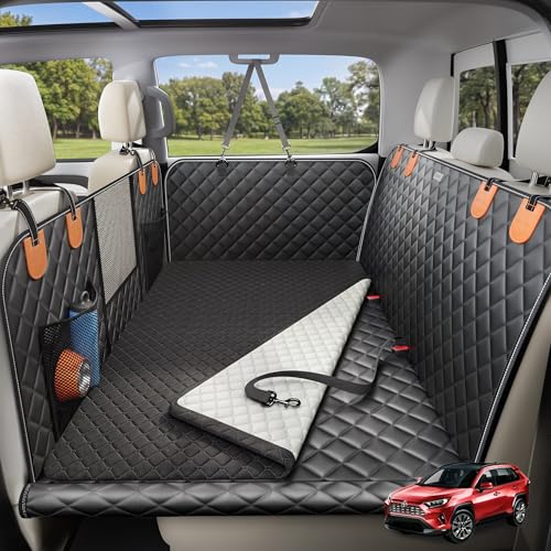 Doglike Dog Car Seat Cover for Back Seat 【with Detachable Mat】 Hard Bottom Dog Hammock for Car【650lbs】, Pet Bed Extender for 2-4 Large Dogs, Waterproof Seat Protector, Fits for Sedan/SUV/Small Truck - color: Black+Brown, size: L-Mid-Sedan, Compact SUVs, S