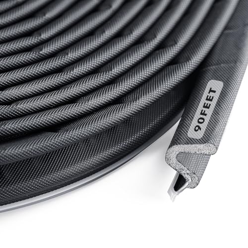 BBTO Weather Stripping Door Seal Exterior Weather Strip for Window V-Shaped Foam Kerf Garage Door Gap Blocker Soundproof Home Improvement Easy to Install(90 Feet,Black) - color: Black, size: 90 Feet