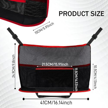 Car Net Pocket Handbag Holder, Organizer Storage Between Front Seats, Large Capacity Auto Seat Back Mesh Pocket Organizer, Car Handbag Holder Between Seats Universal for Most Vehicles (Red)