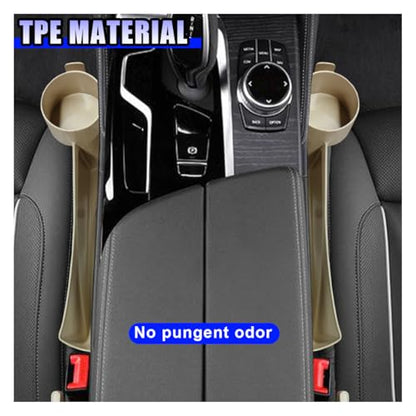 YoRise 2PCS Dual Slot Car Seat Gap Filler Organizer, Multifunctional Car Side Seat Gap Guard Spacer with Cup Holder, Universal Auto Storage Accessories for Preventing Items Falling Out (Beige)