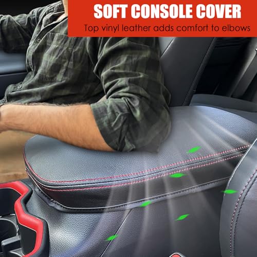 Center Console Cover for Toyota RAV4 2025 2024 2023 2022 2021 2020 2019 - Leather Middle Armrest Cover for Toyota RAV4 Interior Accessories (Red Stitches) - size: 4) 19-25 |RAV4| Red Stitching,Thin Size