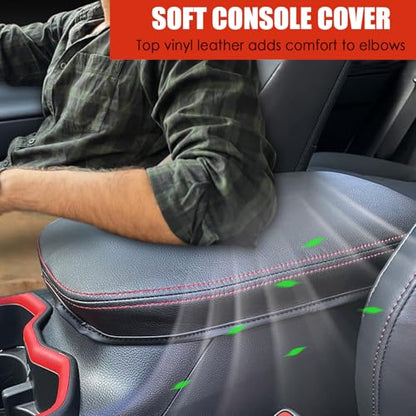 Center Console Cover for Toyota RAV4 2025 2024 2023 2022 2021 2020 2019 - Leather Middle Armrest Cover for Toyota RAV4 Interior Accessories (Red Stitches) - size: 4) 19-25 |RAV4| Red Stitching,Thin Size