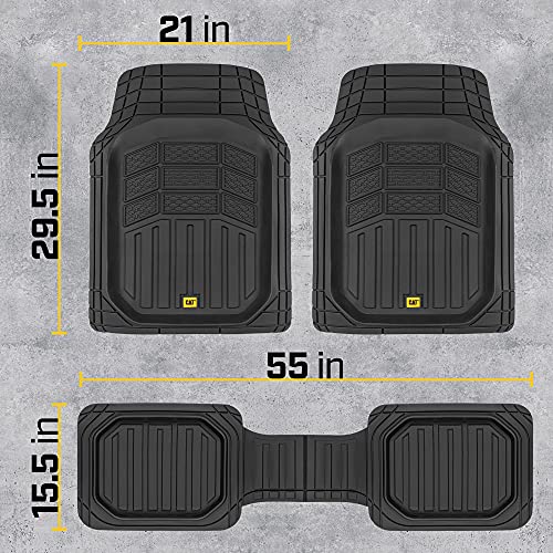 Cat® CAMT-9013 (3-Piece) Heavy Duty Deep Dish Rubber Floor Mats, Trim to Fit for Car Truck SUV & Van, All Weather Total Protection Durable Liners Black, 29.5" L x 21" W x 1" Th - color: Black, style: CAMT-9013