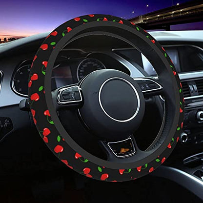 Red Hearts Cherry Steering Wheel Covers Non Slip Neoprene Steering Wheel Protector Universal 15 inch for Men Women Car Trucks - color: Black16