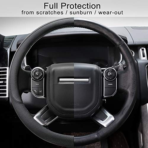 Breathable Car Steering Wheel Cover 16 inch Auto Universal Leather Wrap Non-Slip Steeringwheel Protector Automotive Interior Accessories, Black (Suit for 15 1/2-16 inch) - color: A-Black, size: L (15.5"-16")