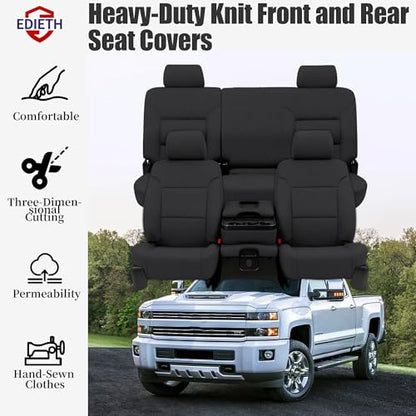 Seat Covers for Chevy Silverado & GMC Sierra 1500 2014 2015 2016 2017 2018 Front & Rear 60/40 Split Bench Full Set Foam Padded Heavy-Duty Automotive Seat Cover Set - Black - size: 14-18 Front and Rear