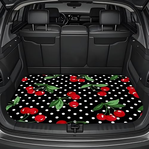 Universal Car Trunk Mat 29" x 39",Cherry Polka Dot Print All Weather Trunk Protection Cargo Liner, Durable Cargo Mat Rear Trunk Liner, Stylish Vehicle Interior Accessories Suitable for Most Car Models - color: Cherry Polka Dot