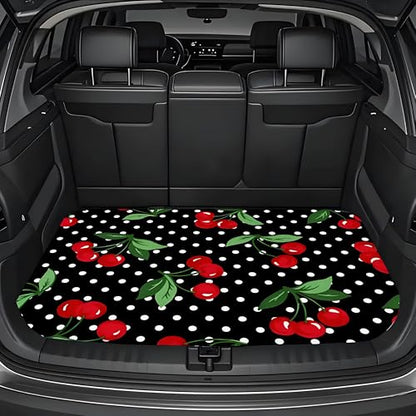Universal Car Trunk Mat 29" x 39",Cherry Polka Dot Print All Weather Trunk Protection Cargo Liner, Durable Cargo Mat Rear Trunk Liner, Stylish Vehicle Interior Accessories Suitable for Most Car Models - color: Cherry Polka Dot