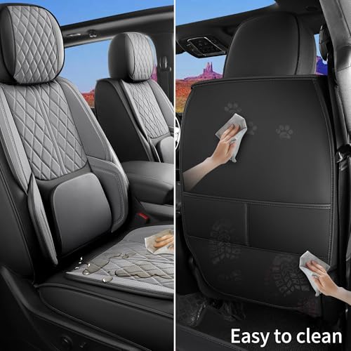 Custom Fit Chevy Silverado GMC Sierra 1500 2007-2026 2500/3500 HD Crew Cab Full Set Car Seat Covers - 5 Pack, Premium Faux Leather Truck Seat Protector with Airbag Compatible Design, BlackGrey - color: BlackGrey, size: Full Set
