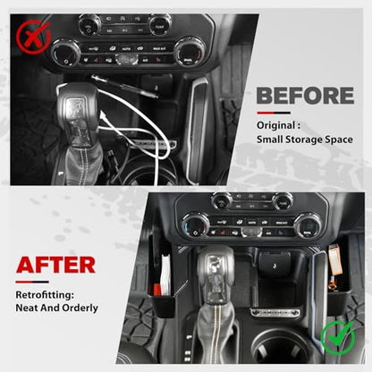 Center Console Shifter Storage Box Compatible with Ford Bronco 2021- 2024 2025 2026, Organizer Gear Side Storage Tray for Bronco Accessories 2/4-Door