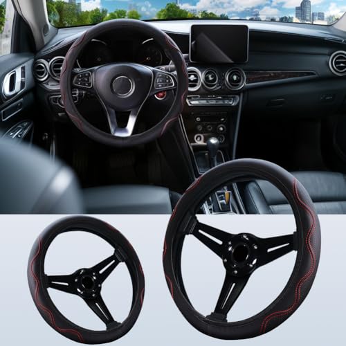 Elastic Steering Wheel Cover Universal 15 inch Steering Wheel Covers Soft Microfiber Leather Breathable Anti-Slip Durable Car Accessories Fit for Suvs, Vans, Trucks - Red - color: Red