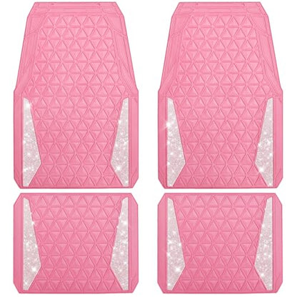 CAR PASS Bling Diamond Car Mats Rubber Floor Mats Full Set Anti-Slip 3D Rhombus Waterproof Trim to Fit Liner Universal Glitter Crystal Sparkly Shining Rhinestone Girl Women SUV Sedan Van, Pink Rubber - color: Pink Rubber