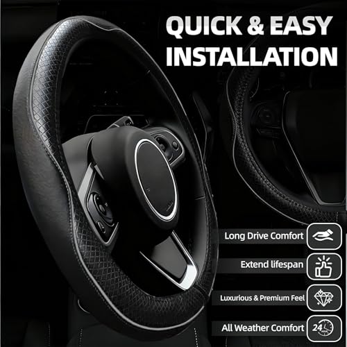 NBTEPEM 6 PCS Car Steering Wheel Cover Set, Microfiber Leather Steering Wheel Covers Universal 14.5-15 inch, Center Console Cover, Seat Belt Cushion, Cup Coaster, Car Accessories Set Black Grey - color: Black with grey, size: Steering Wheel Cover Set