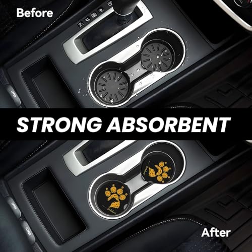 Absorbent Ceramic Car Coasters for Cup Holders, Dachshund Sunflower Dog Paw Design 2.56" Anti Slip Universal Drink Cup Coasters for Women Men (2 Pack) - color: Dachshund Sunflower Dog Paw