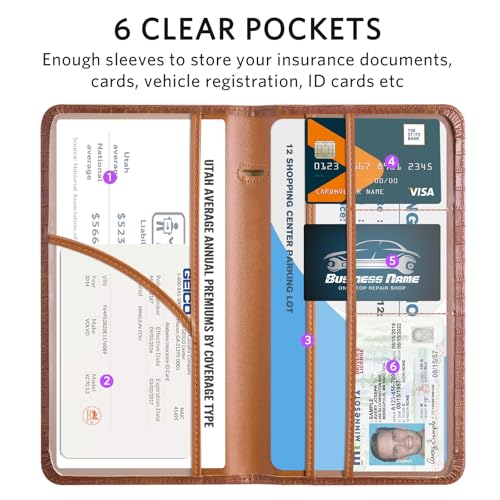CoBak Car Registration and Insurance Holder - Vehicle Glove Box Car Organizer,Auto Truck Comparment Accessories Case with Magnetic Closure for Driver License,Cards - color: L-Crocodile Brown