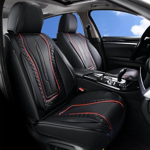 Coverado Car Seat Covers, 2 Packs Front Seat Cover, Faux Leather Waterproof Seat Covers, Driver Seat Covers, Car Seat Protectors, Automotive Seat Covers Accessories Universal Fit Most Vehicles Black - color: Black & RedLine, size: Front