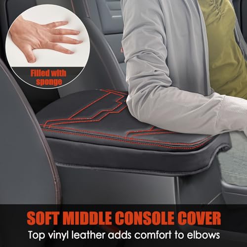 Center Console Cover for Nissan Frontier 2026 2025 2024 2023 2022 - [Upgraded] PU Leather Armrest Cushion Cover for Nissan Frontier Interior Accessories - Thick (Orange Stitches) - size: 1) 22+ |Froniter| Orange Stitch, +Thick Size