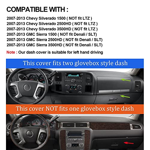Dashboard Cover for GMC Sierra and Chevrolet Silverado- Fits 2007-2013 Models with Two Glove Boxes. Custom Fit Dash Mat, Won't Break Dash Sensors(Premium Carpet, Gray)