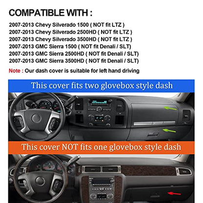 Dashboard Cover for GMC Sierra and Chevrolet Silverado- Fits 2007-2013 Models with Two Glove Boxes. Custom Fit Dash Mat, Won't Break Dash Sensors(Premium Carpet, Gray)