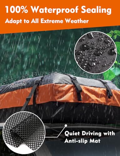 FIVKLEMNZ 30 Cubic Car Rooftop Cargo Carrier Roof Bag Waterproof for All Top of Vehicle with/Without Rack Includes Topper Anti-Slip Mat + Reinforced Straps + 6 Door Hooks + Luggage Lock - size: 30 Cubic Feet
