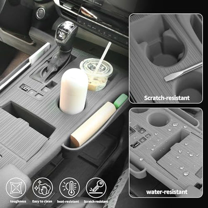 Center Console Cover with Organize for Toyota Sienna 2021-2026 Central Control Gear Shift Panel Trim Cover Silicone Panel Frame(Gray) - size: Center Console Cover