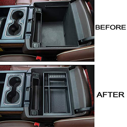 Compatible with (2014 2015 2016 2017 2018) Chevy Silverado/GMC Sierra， (2015-2020) Chevy Suburban/Tahoe/GMC Yukon Center Console Organizer Tray Accessories - Full Console w/Bucket Seats ONLY