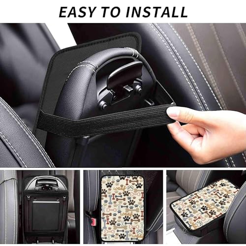 Animal Dog Paw Prints Bones Universal Auto Center Console Armrest Soft Pad Protector Cover Fit for Most Vehicle,SUV,Truck Car Accessories - color: Dog Paw Prints Bones