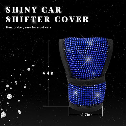 Bling Auto Gear Shift Knob Cover, Rhinestone Glitter Shifter Stick Protector for Girls Women, Sparkly Diamond Transmission Gear Shift Lever Knob Cover for Cars Trucks SUVs (Blue) - color: Blue