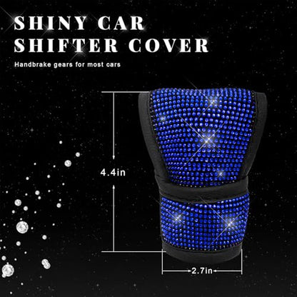 Bling Auto Gear Shift Knob Cover, Rhinestone Glitter Shifter Stick Protector for Girls Women, Sparkly Diamond Transmission Gear Shift Lever Knob Cover for Cars Trucks SUVs (Blue) - color: Blue