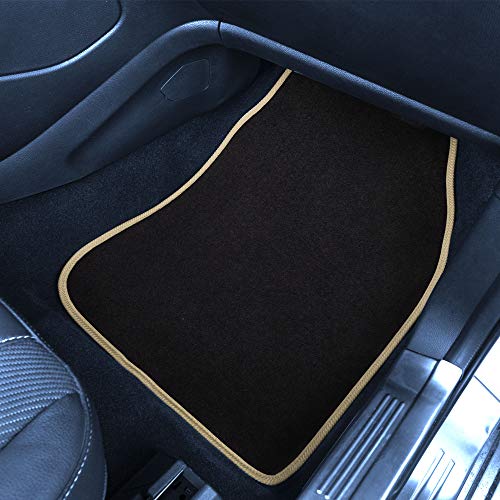 FH Group Color-Trimmed Non-Slip Carpet Car Floor Mats with Rubber Heel Pad – Universal Fit for Sedan, SUV & Truck – Full Set Beige/Black - color: BEIGE