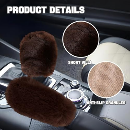 Hovom 2PCS Fluffy Car Gear Shift Knob Cover & Handbrake Cover, Soft Plush Hand Brake Handle & Gear Shift Cover for Women Girls, Universal Comfortable Warm Furry Car Accessories (Coffee) - color: Coffee