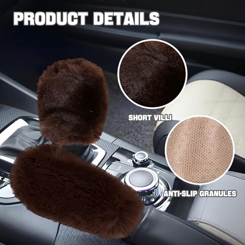Hovom 2PCS Fluffy Car Gear Shift Knob Cover & Handbrake Cover, Soft Plush Hand Brake Handle & Gear Shift Cover for Women Girls, Universal Comfortable Warm Furry Car Accessories (Coffee) - color: Coffee