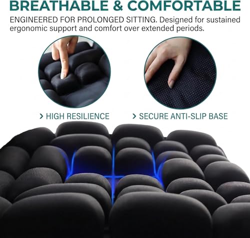 Inflatable Travel Seat Cushion for Airplane - Portable Air Pad with Built-in Pump for Long Flights & Car Rides - Ergonomic Tailbone Pain Relief for Office Chair, Wheelchair, Stadium - size: 17"x18.5"