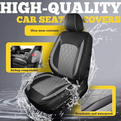 LINGVIDO Car Seat Covers Full Set (5 Seats) - Premium Perforated Nappa Leather, Waterproof Shield, Omni-Adapt Fit SUVs Sedans, Ultimate Family & Pet Protection - color: Black & Gray (B), size: Full Set (5 Seats)