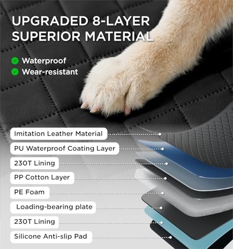 MADE 4 PETS Dog Car Seat Cover for Back Seat - Back Seat Extender for Dogs, Holds 400lbs, Waterproof & Non-Slip Dog Hammock for Car, 8-Layer Hard Bottom with PE Foam, Easy to Install & Clean